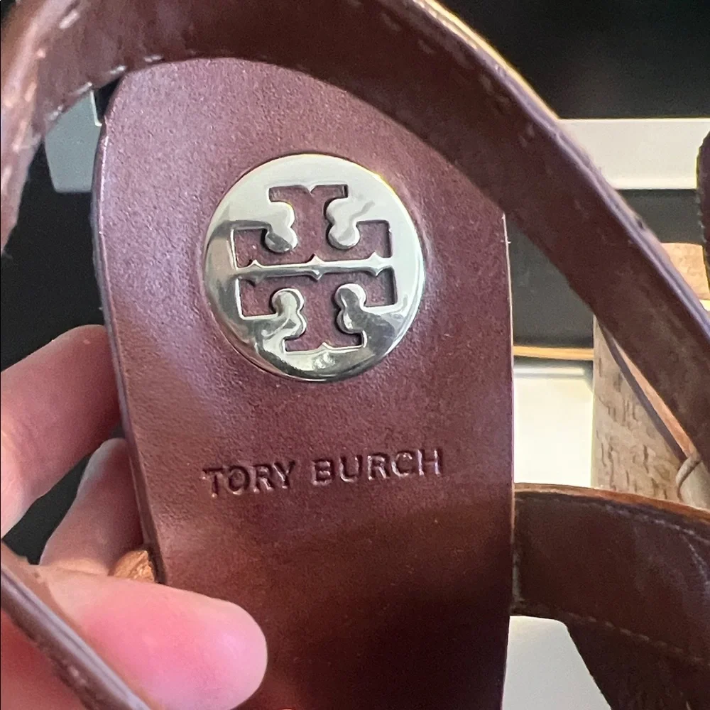 🛑 1 hour sale. Tory Burch, size 8, Sienna Chocolate Brown Cork Wedges, EUC - Picture 12 of 14